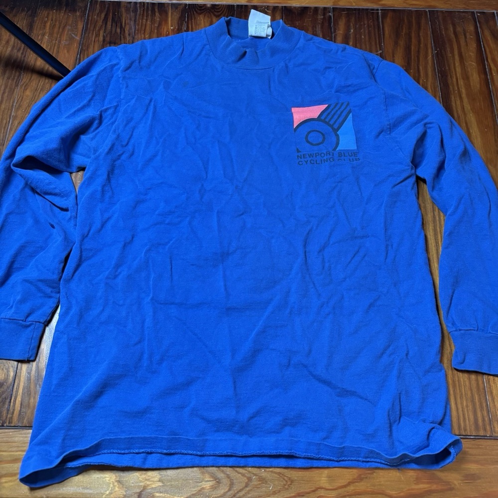 Vtg Newport Blue Cycling Club Long Sleeve T-Shirt Sz L A2374